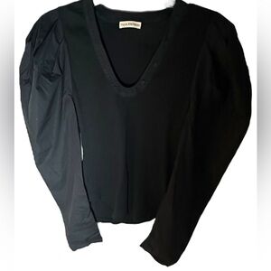 Ulla Johnson size medium Black V-Neck blouse / top long puff sleeve 100% cotton